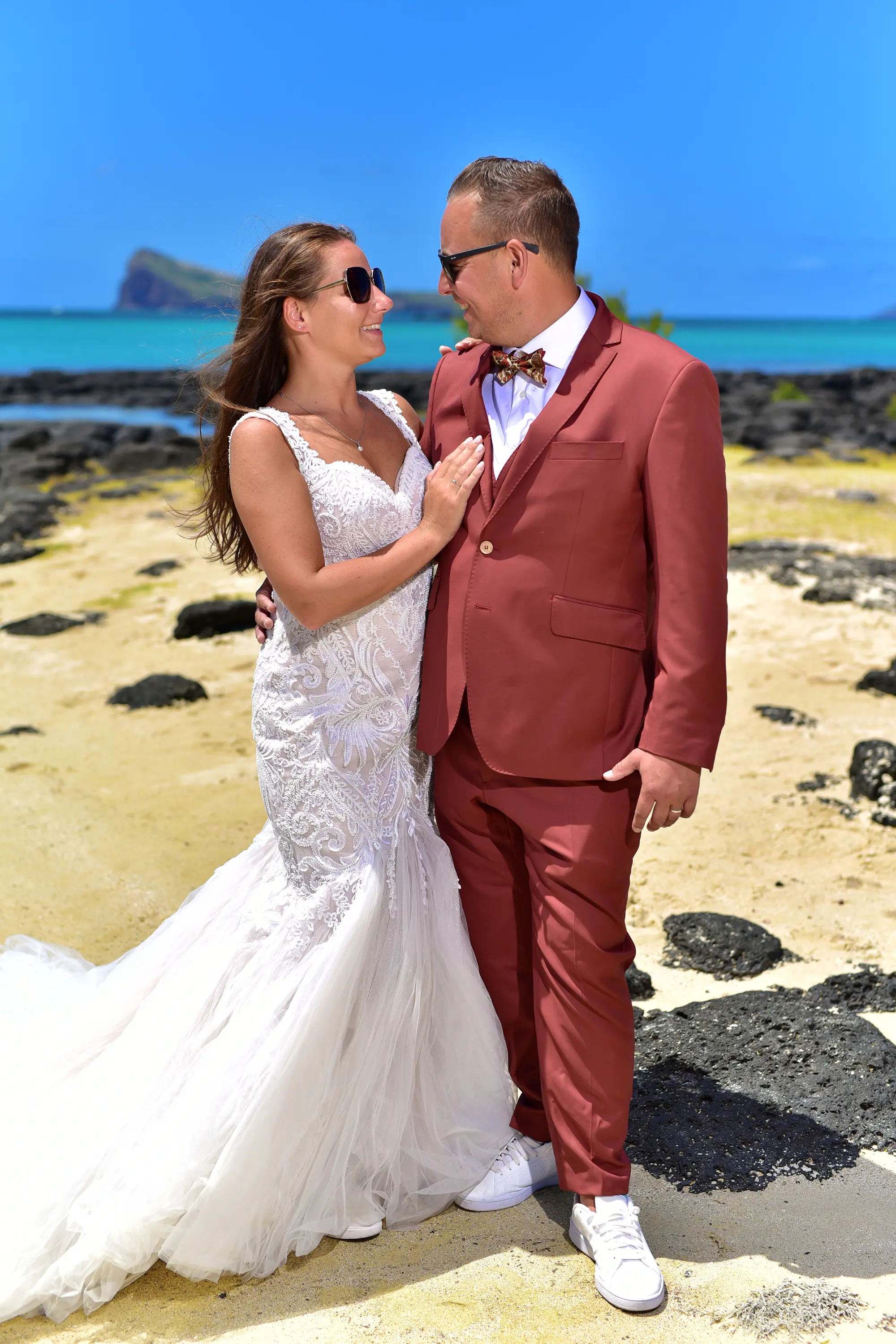 Couple at Cap Malheureux, north Mauritius