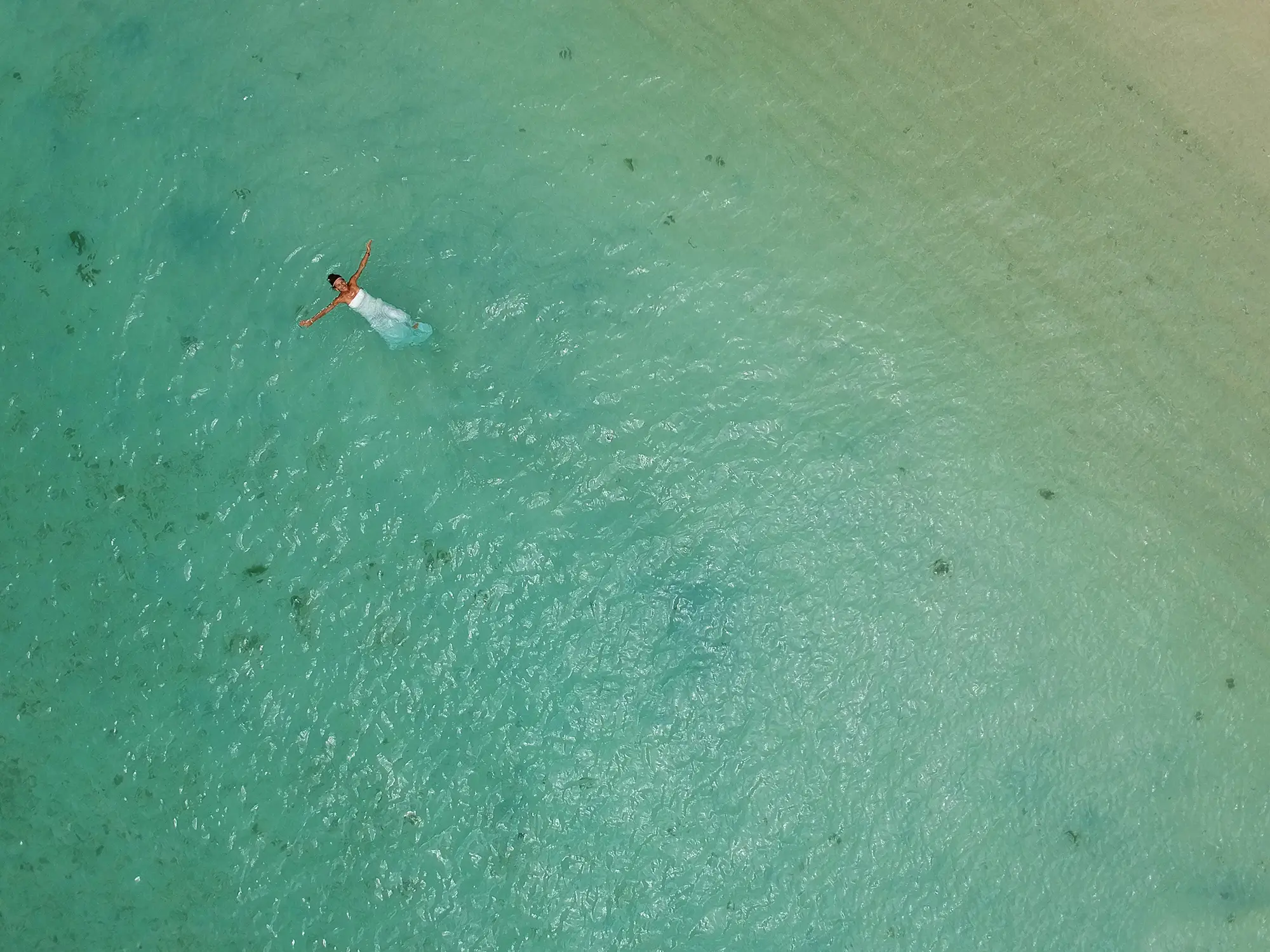 Aerial drone photograph of Flic en Flac beach on the west coast of Mauritius